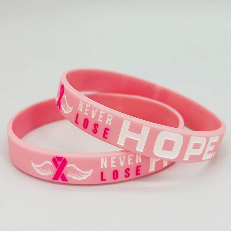 Wholesale Text Printed Breast Cancer Awareness Rubber Silicone Bracelets Pink Ribbon Breast Cancer Awareness Silicone Wristbands