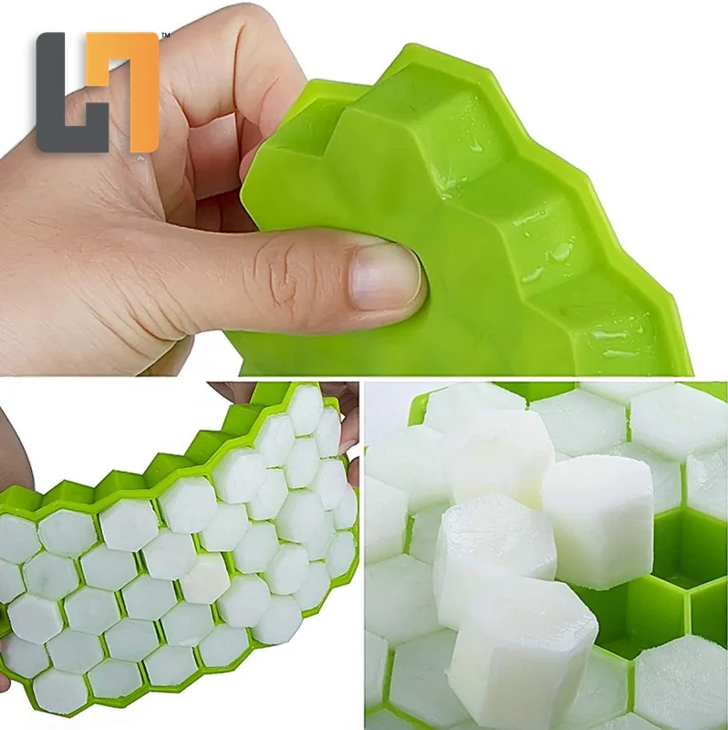 Hero Food Grade Flexible Honeycomb Silicone Ice Cube Trays With Lid Ice Cube Tray Mold Easy Release Whiskey Ice Ball Maker