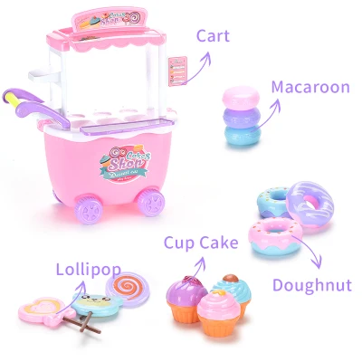 Kids play house Cake Candy donuts cart toy Pretend Play Food Dessert shop Set Toy for trolley kitchen