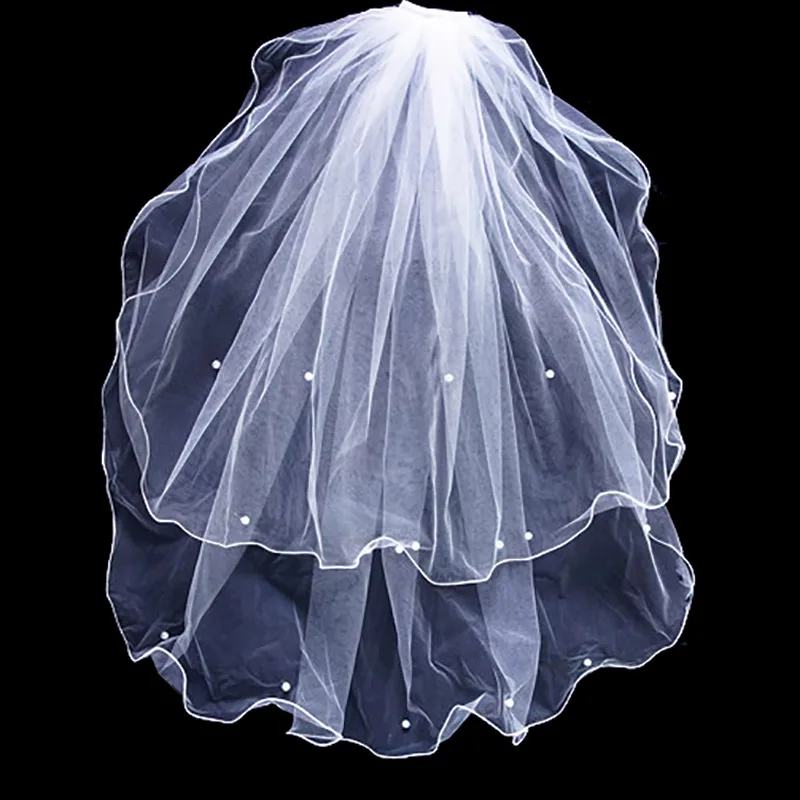 Party long wedding veils decoration rivet pearl Simple pencil edge bridal veil white