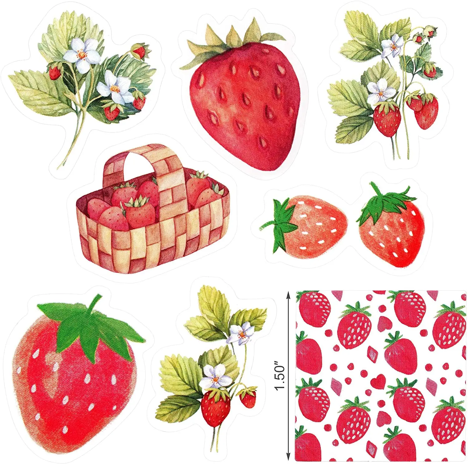 Strawberry Scrapbook Stickers Strawberry Phase Scrapbook Decals Small Size Strawberry Style DIY for ArtsScrapbook