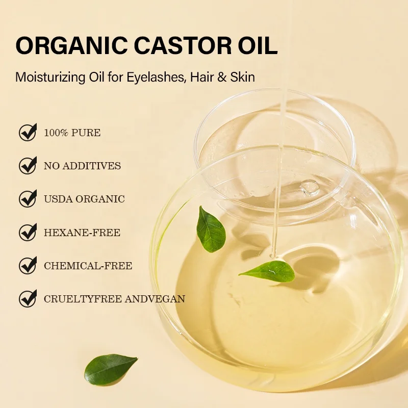 100% Natural Castor Oil Cold Pressed Organic Castor Oil for Moisturizing Dry Skin Hair Eyelashes Growth Castor Essential Oil