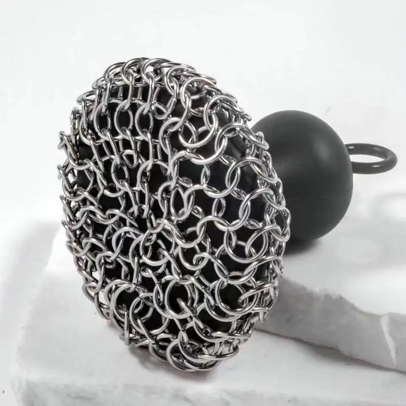 New Design 316 Stainless Steel Chain Mail Silicone Insert Cast Iron Cleaner Chain Mail Scrubber