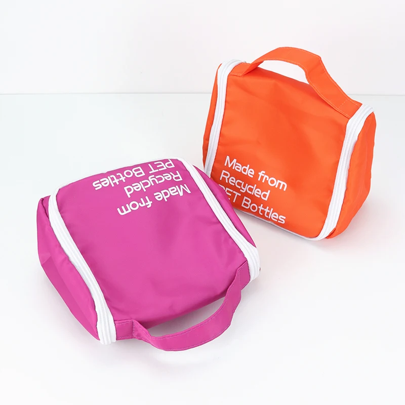 Пользовательские эко переработанные Стиральные Сумки RPET Полиэстер дорожные туалетные принадлежности сумка с подвесным крючком