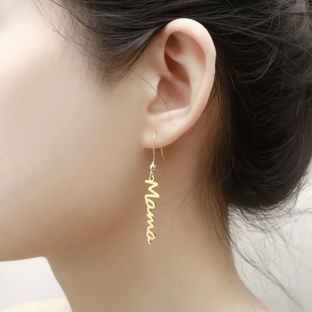  Personalized Long Hoop Earrings Stainless Steel Gifts Mama Letter Initial Stud