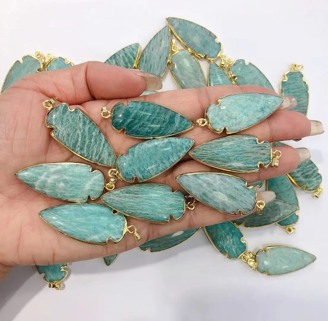 Traditional Gemstone Natural Stone Charms Trendy Crystal Jade Pendant Gold Plated Wire Unisex Necklace Pendant Women Man Jewelry