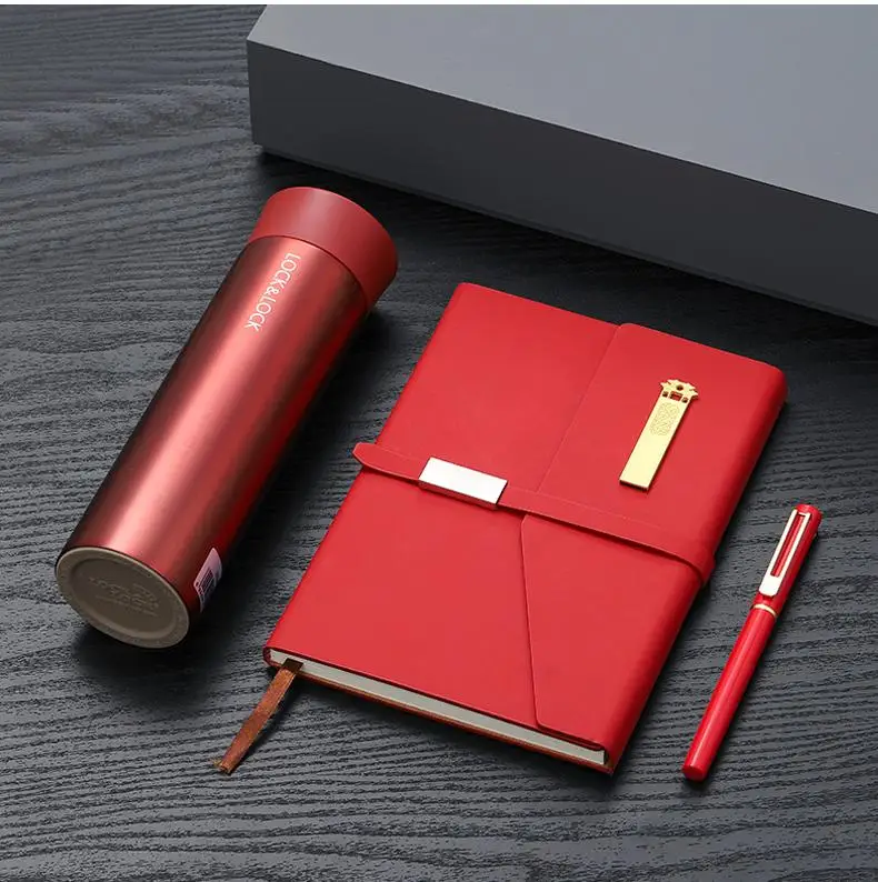 2025 New Business Gifts Custom Logo A5 Notebook Set Buckle Thermos Cup Metal Signature Pen Exquisite Hand Gift Company Annual