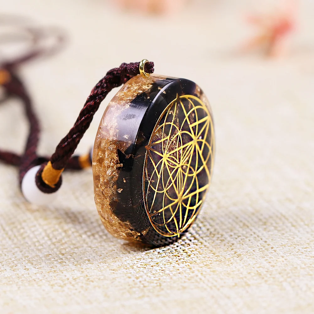 Energy Crystal Chakra Symbol Orgonite Transport Necklace Natural Stone Reiki Healing Seed of life Ancient Orgone Pendant