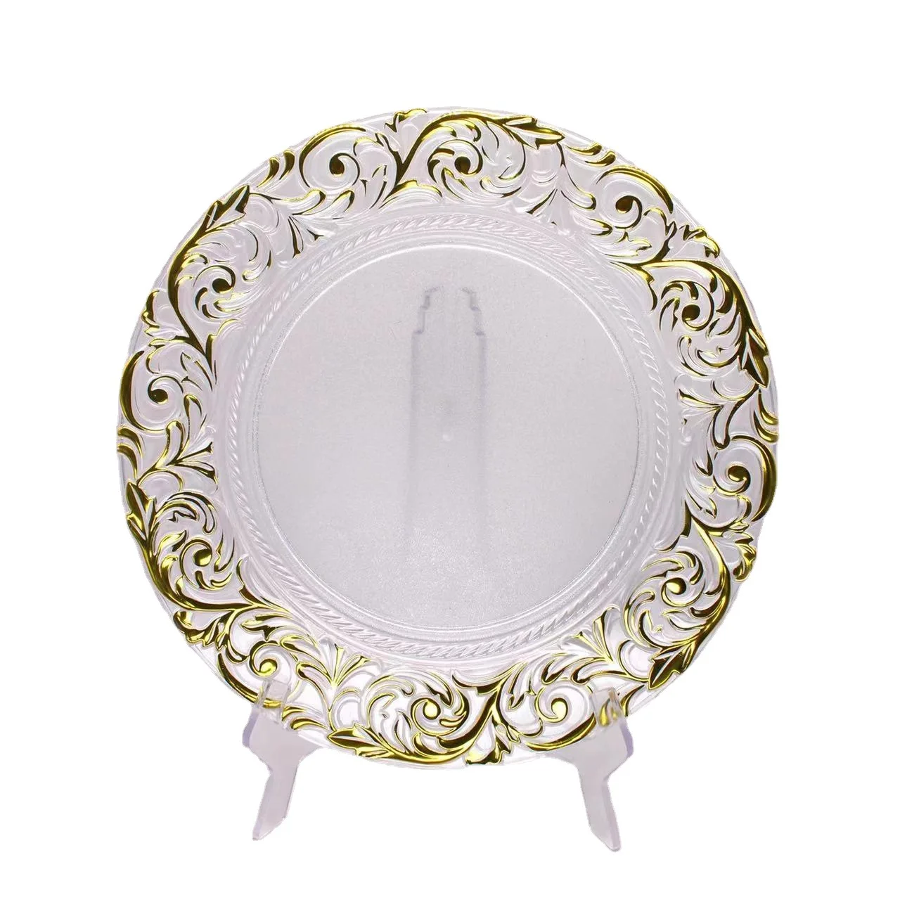Wholesale Elegant Gold Rimmed Wedding Charger Plates Custom luxury glass plate with gold rim for wedding birthday party service