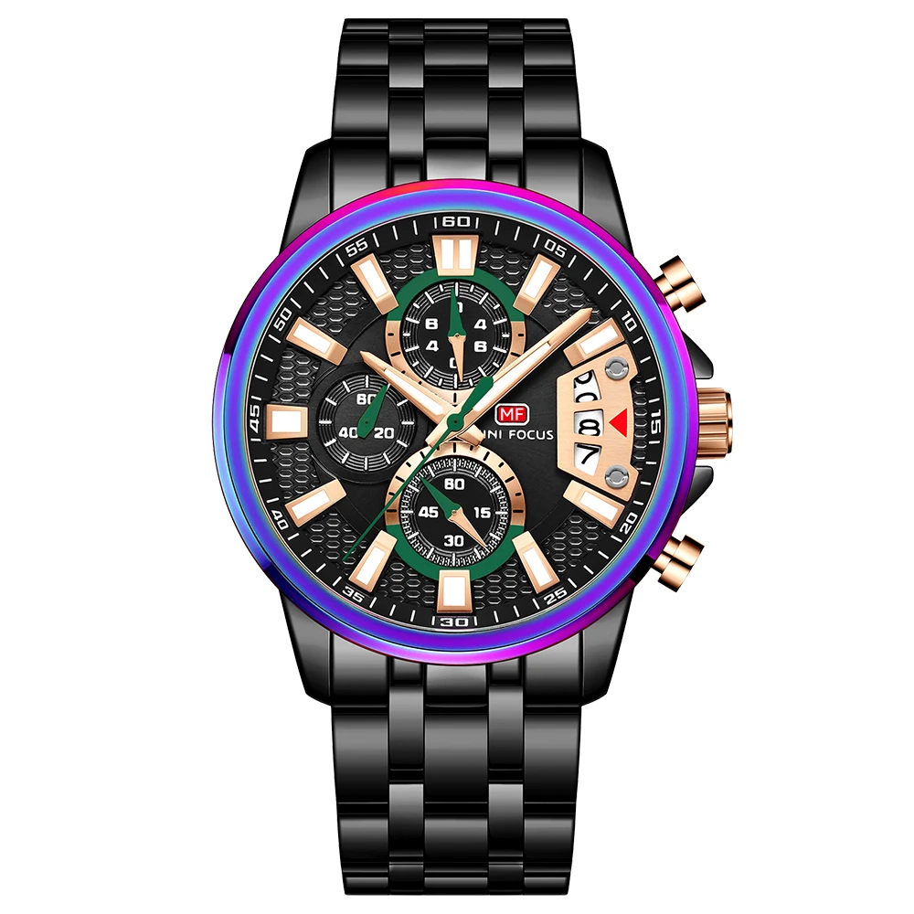 Relojes Hombre Mini Focus MF0352G Rainbow Color Fashion Men Wrist Watches Waterproof Chronograph Quartz Hip Hop Watch