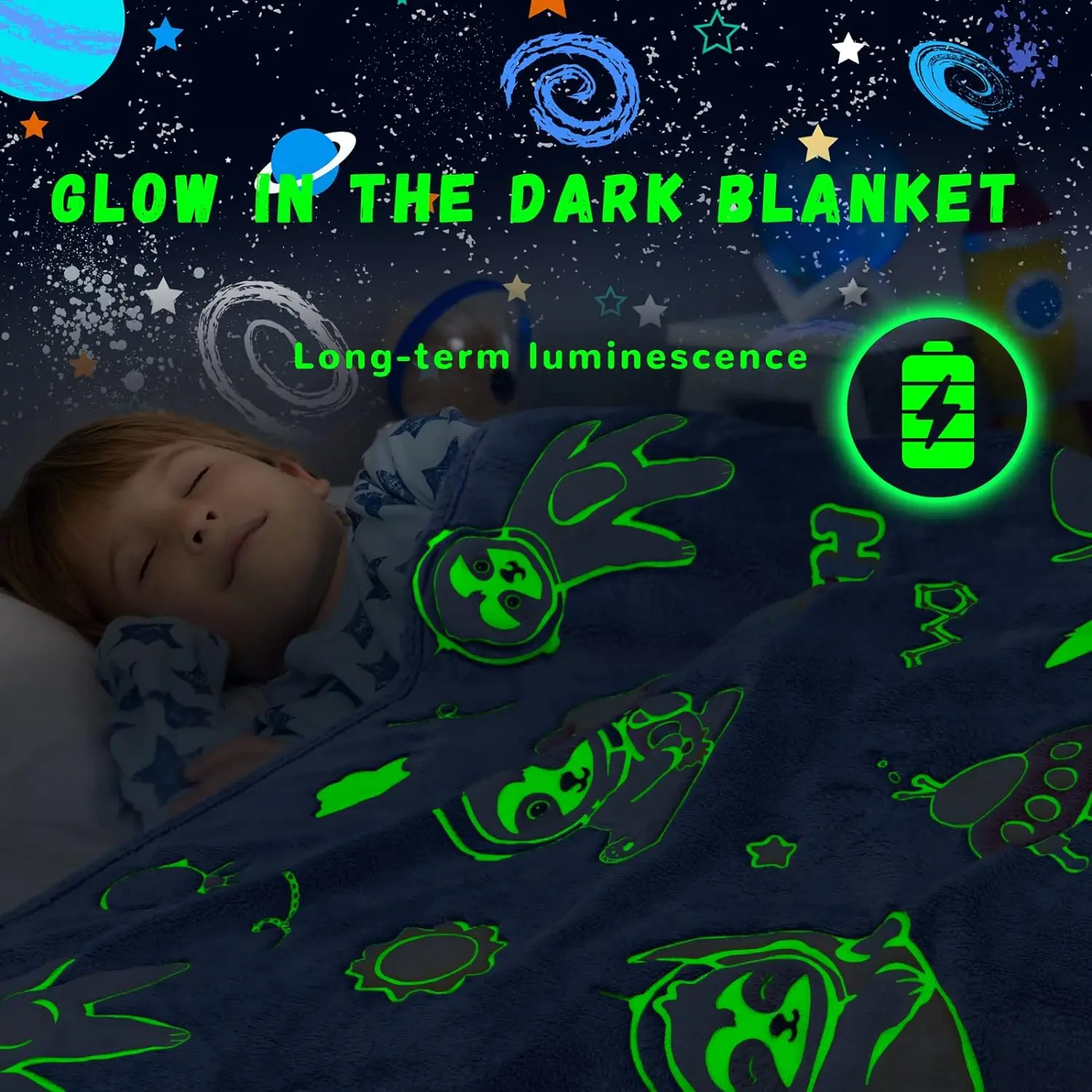 Factory plush luminous warm flannel magical toddler blanket for winter king size christmas glow in the dark throw blanket adult