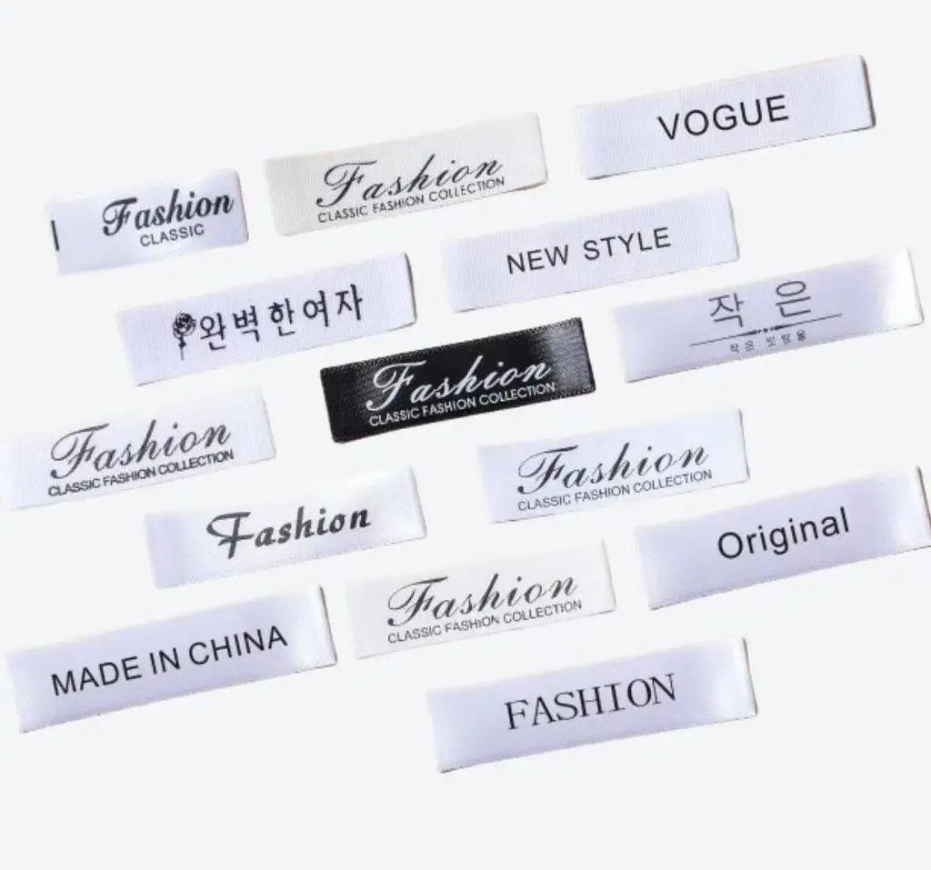 Custom LOGO Brand Name Cloth Tags Garment Neck Fabric Satin Labels Sew On Damask Woven Labels clothing fabric For Clothing