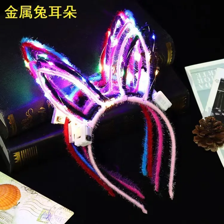 LED Cat Ears Glowing Luminous Rabbit Ear Christmas Halloween Party Head Accessory Led Headband Lights for Women and Girls