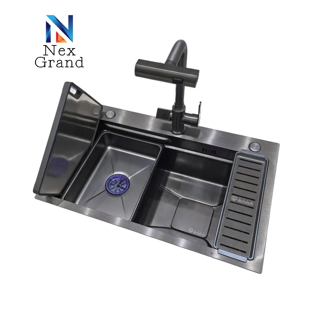 New High Quality Multifunction Modern Smart Waterfall Hand Made Stainless Steel 304 Sink Kitchen Sinks