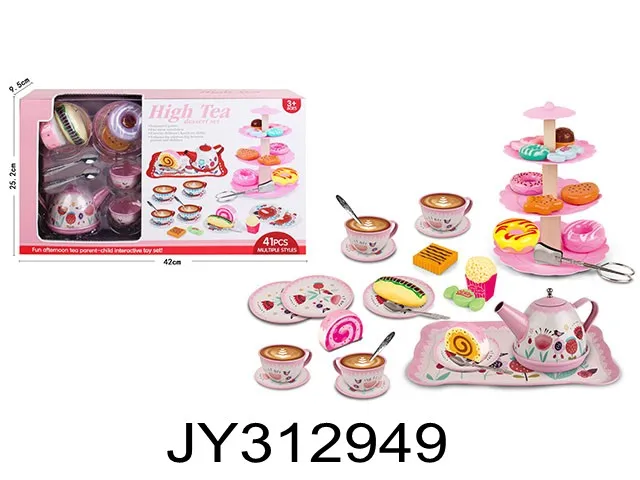 Tea Party Set for Little Girls Princess Tea Time Toy Including Dessert,Cookies,Doughnut Teapot Tray Cake Kids Kitchen Pretend