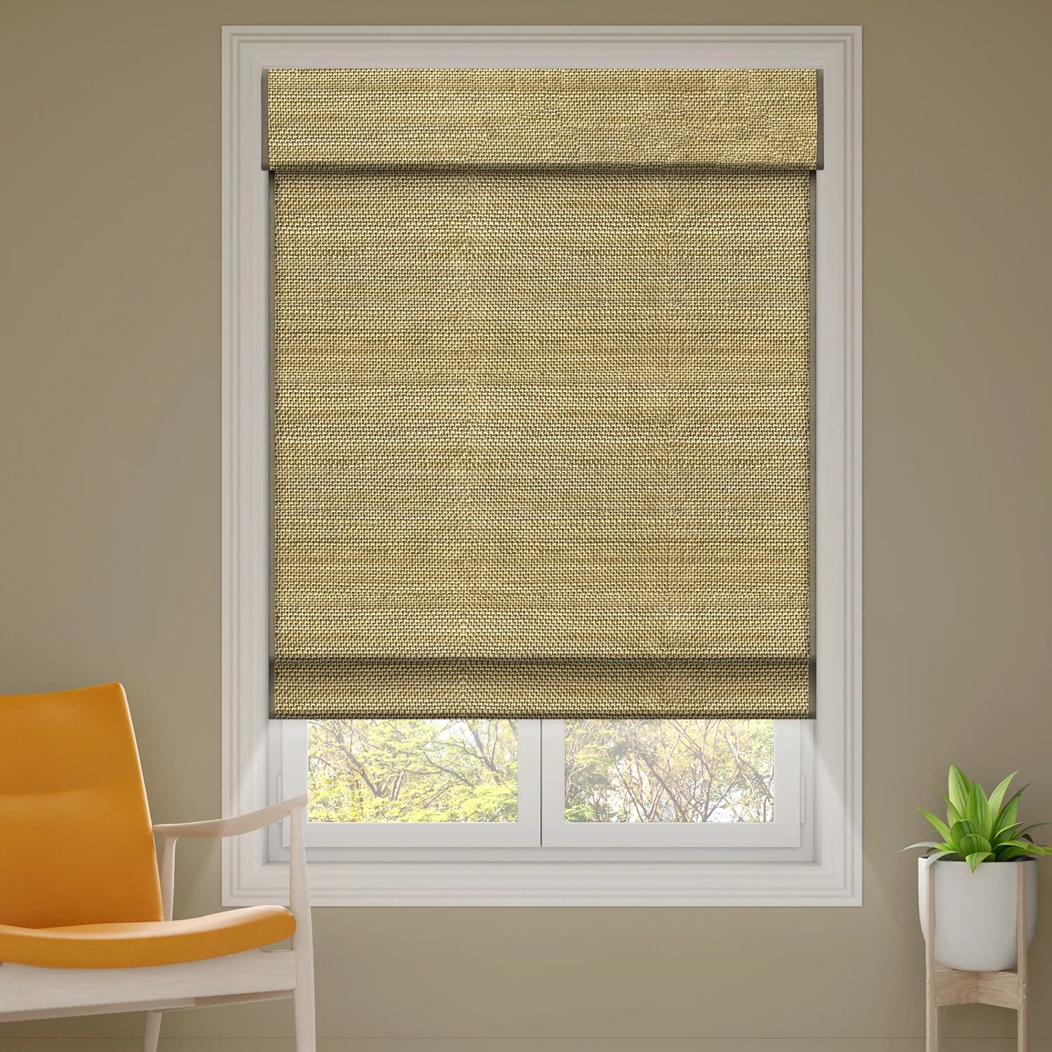 Deyi Smart cordless natural grass bamboo jute ramie yarn woven wood blackout liner motorized smart roman shades