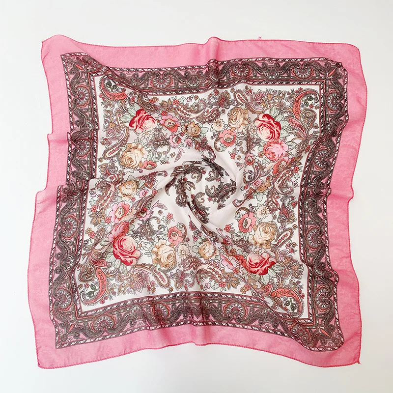 Women Square Scarf 70*70cm Russian Retro Floral Print Head Scarves Bandana Foulard Femme Muslim Headwrap babushka Scarf
