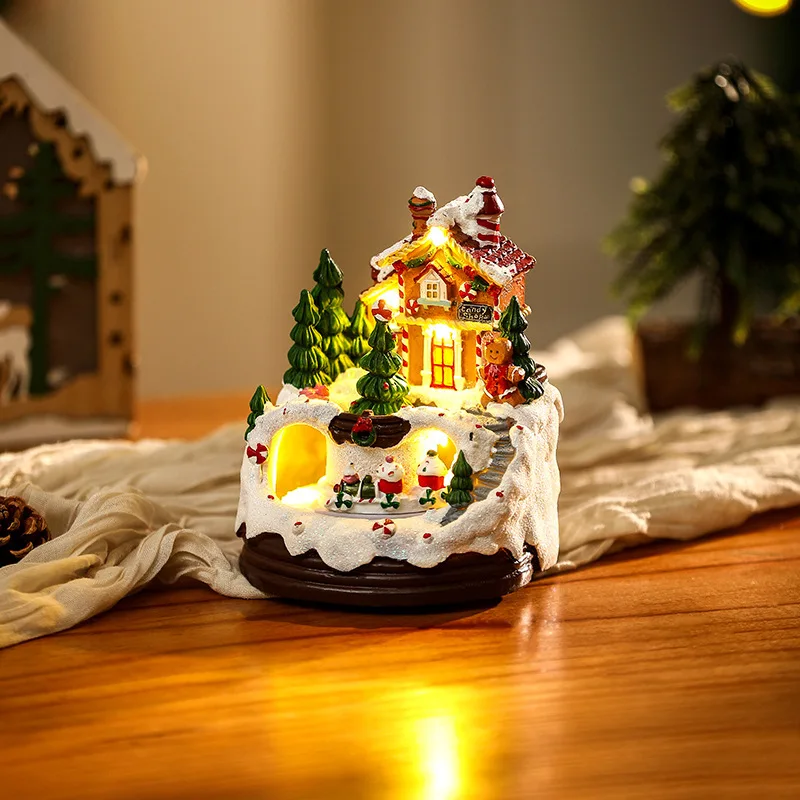 Christmas ornaments Light up music house New box resin nightlight cookie Man House gift Christmas Rotating Snowman