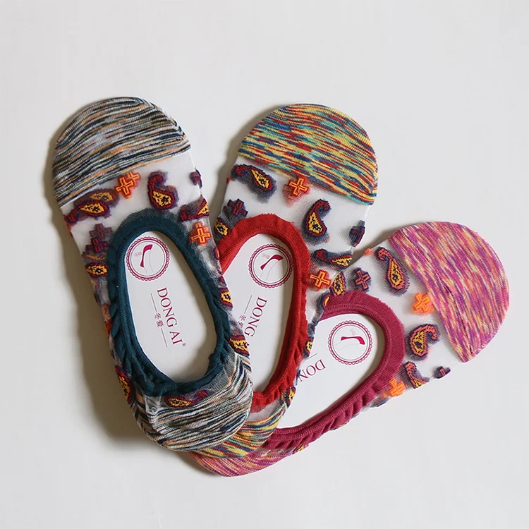 Womens No show Socks Low Cut Girls Lace Thin Nylon Mesh Socks Floral Patterned Fishnet Short Sock