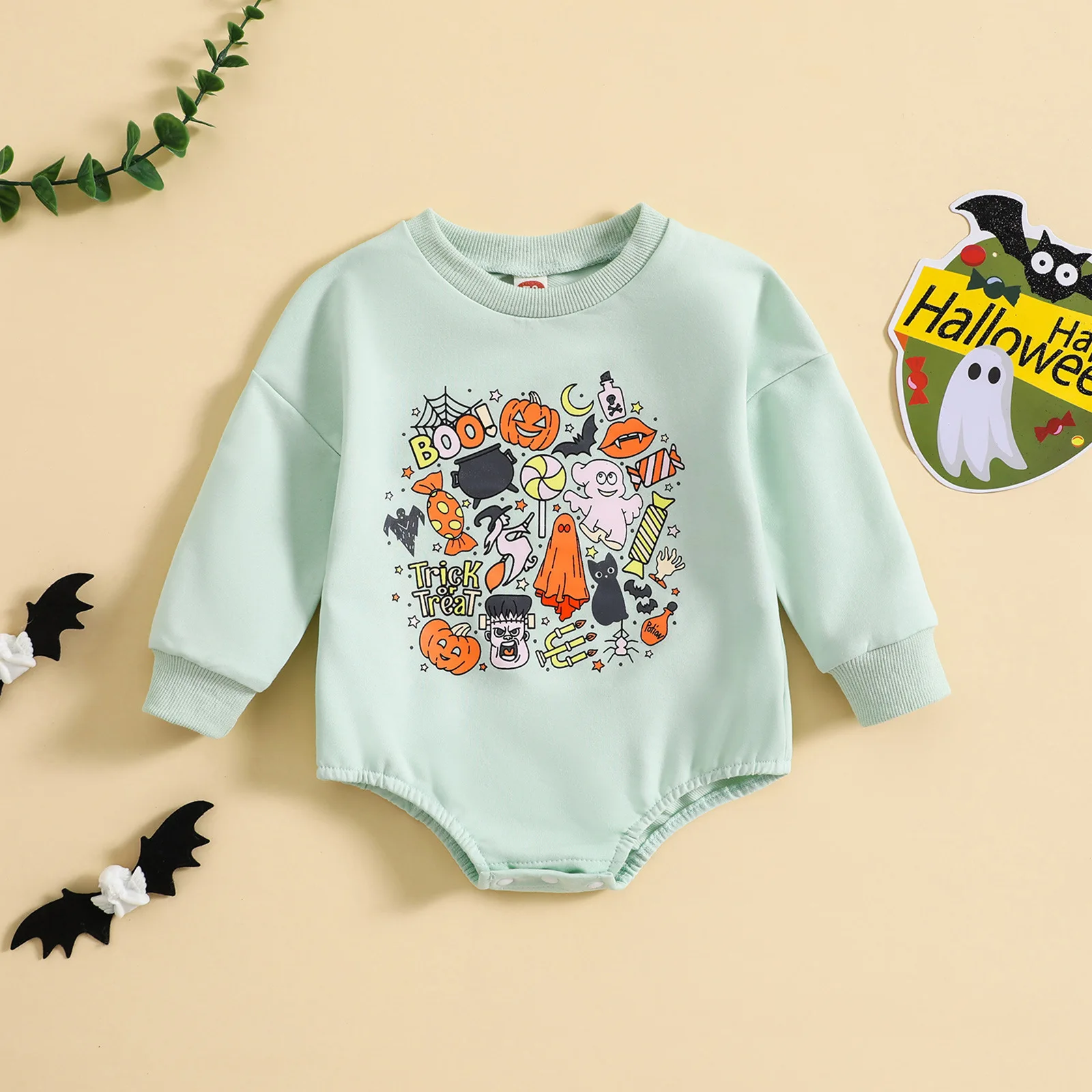 INS Halloween Autumn Unisex Letter Print Color Blocked Sleeve Romper Hooded Baby Jumpsuit Newborn Baby Clothes Cotton