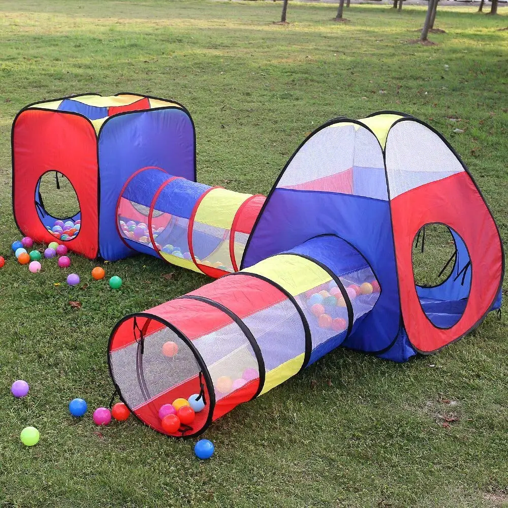 Wholesale Custom Children Play Tent 3 in 1 Pop up Play Tent With Tunnel for Kids Outdoor Soft Play Tunnel House Tent