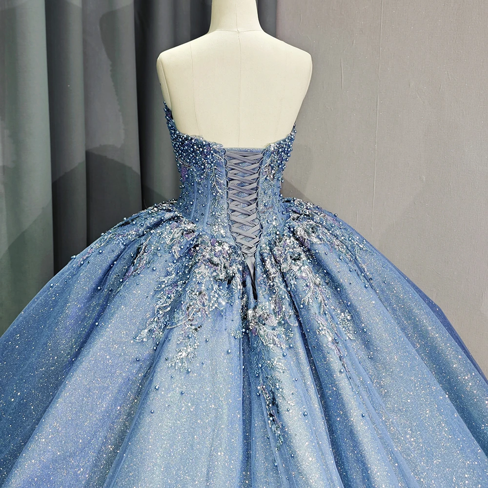 Бренд сделанный на заказ синие платья Quinceanera милое кружевное пышное платье принцессы с бисером вечернее 6750