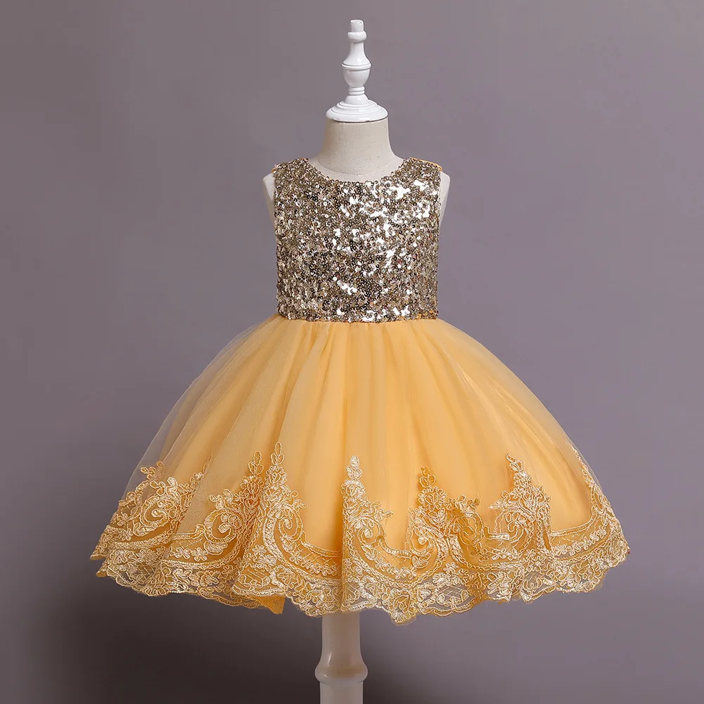 Girls Birthday Dresses Short Sleeve Sequin Princess Lovely Girl Party for 6 Years Old Baby Girls Dress Designs for Baptism Gown