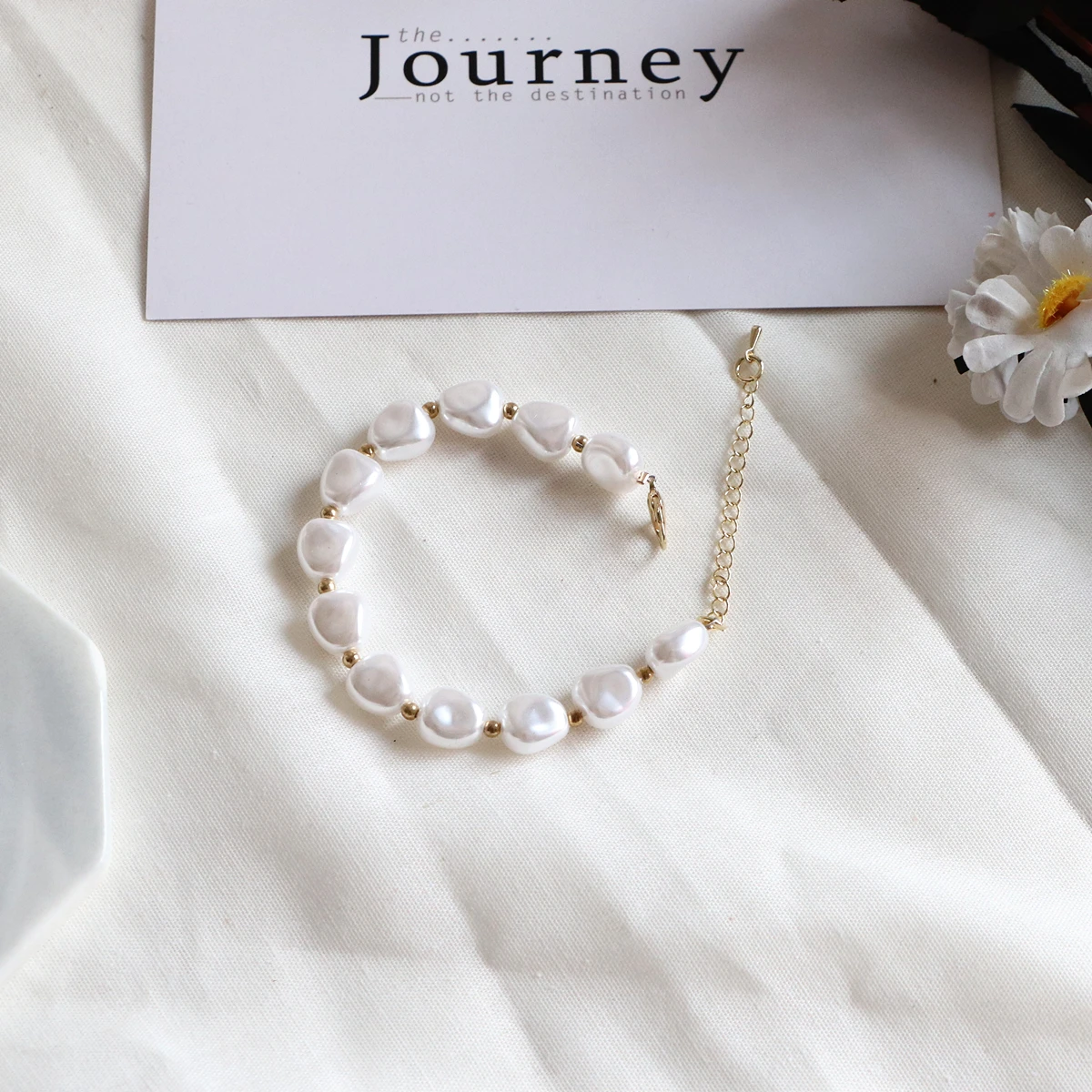 JUHU Man-Made Pearl Acrylic Bracelet For Women Simple Wedding Jewelry