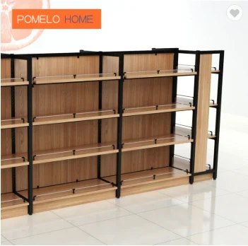 gondola shelving wooden metal guangzhou  supermarket shopping display rack shelf for sale