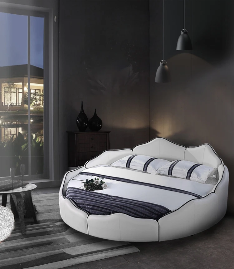 FEIFAN Modern Furniture Design Cute Luxury Wood Petal shaped King Size Round Soft Bed