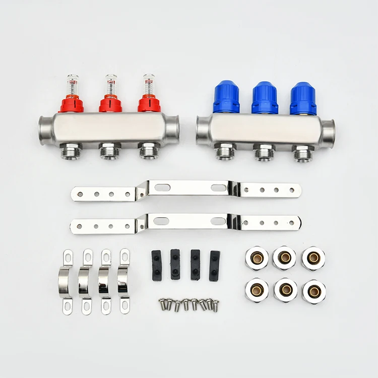 SANIPRO High Quality Water Distribution 304 Stainless Steel Flow Meter Manifolds for Hydronic Radiant Floor Heating