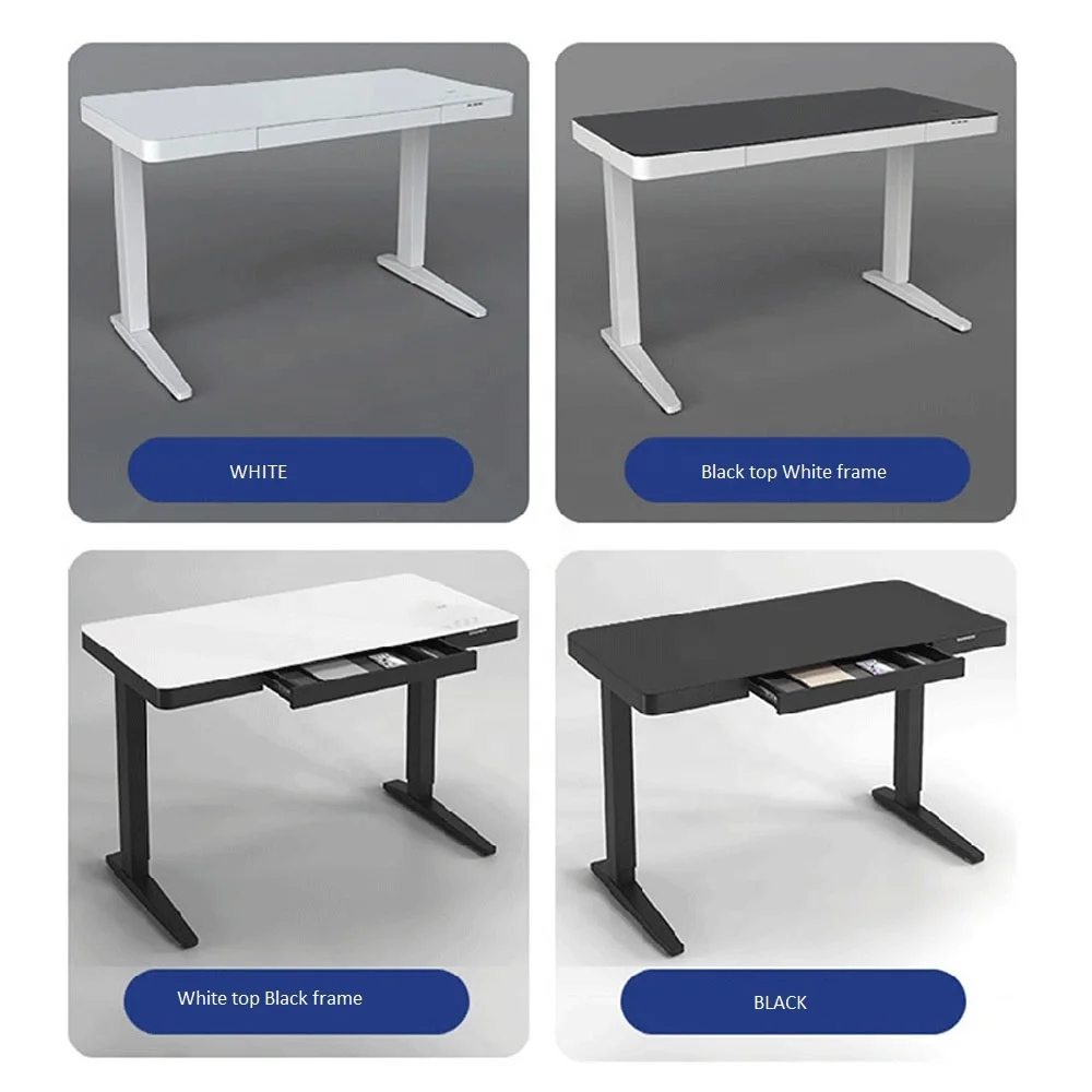 Modern Black Tempered Glass Computer Workstation Gaming Computer Desk Sit Stand Electric Desk