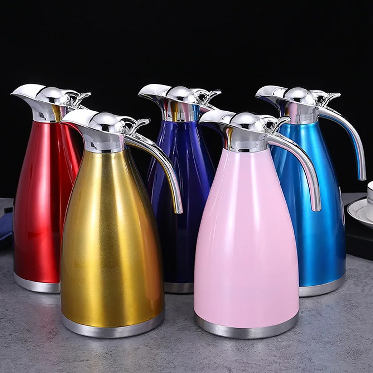 French 304 stainless steel coffee pot vacuum insulated hot water termos bottles 2L for school dormitory household