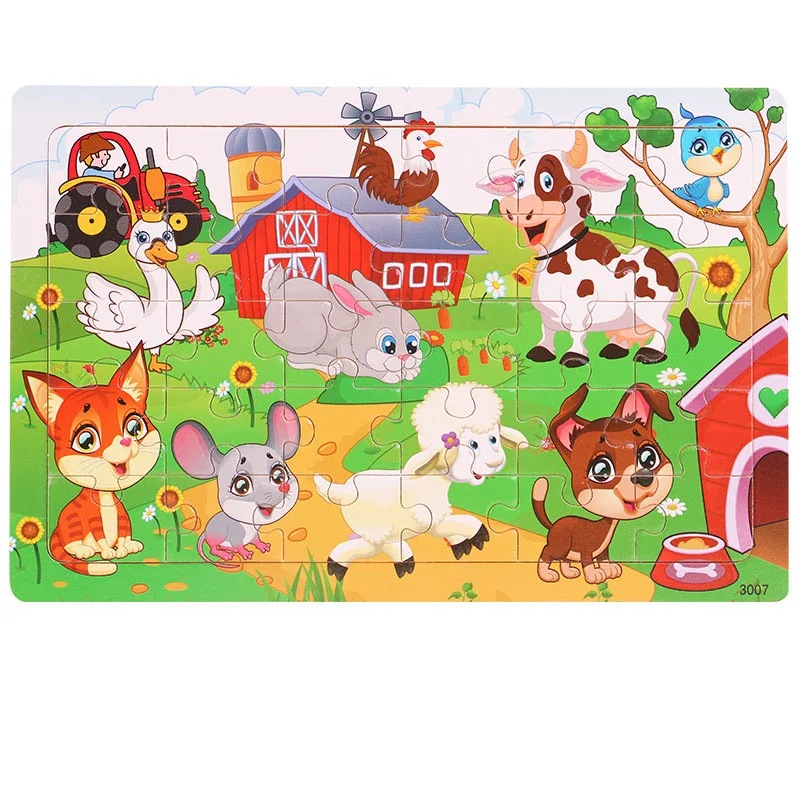 Children gift items custom flag 30pcs colorful printing wooden animal puzzle