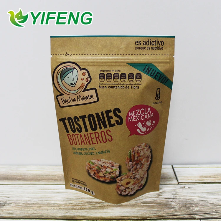 Washable Wholesale White With Handle Twisted Zipper Top Flat Pouch Window Kraft Paper Bag