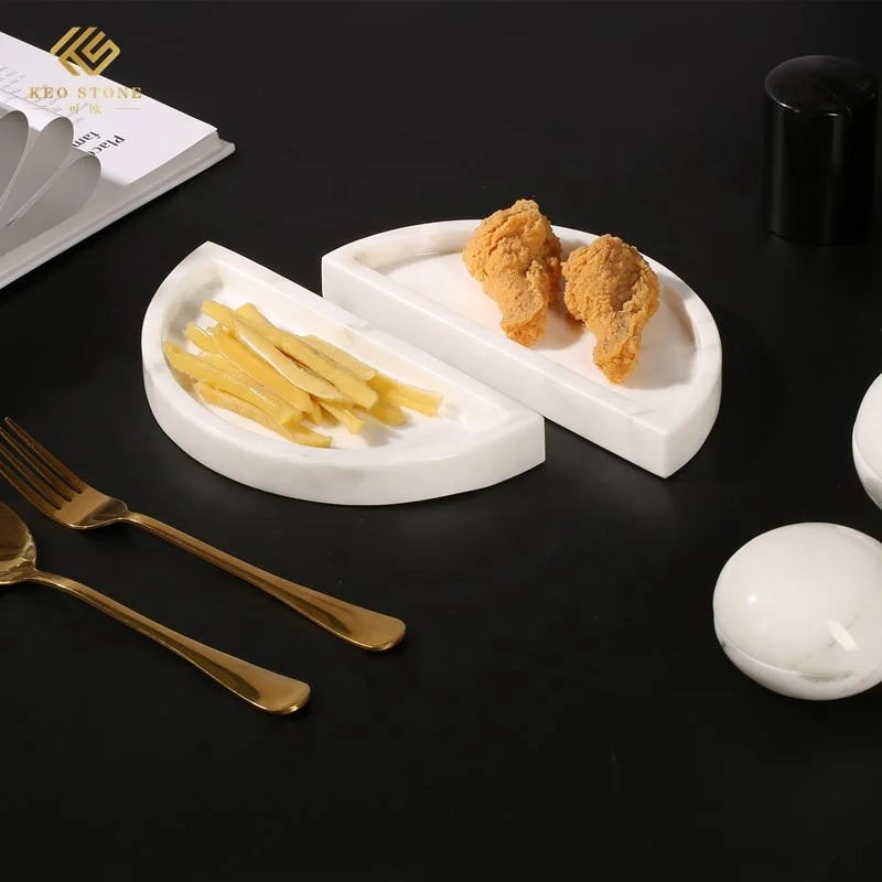 
Elegant mandarin duck half circle tray home hotel decoration food fragrant snow plum white marble plates 