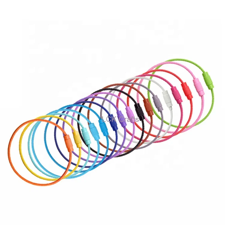 Outdoor EDC Luggage Tag Loop Rope Stainless Steel Wire Keychain  Full Color Coated Cable Key Ring Chain