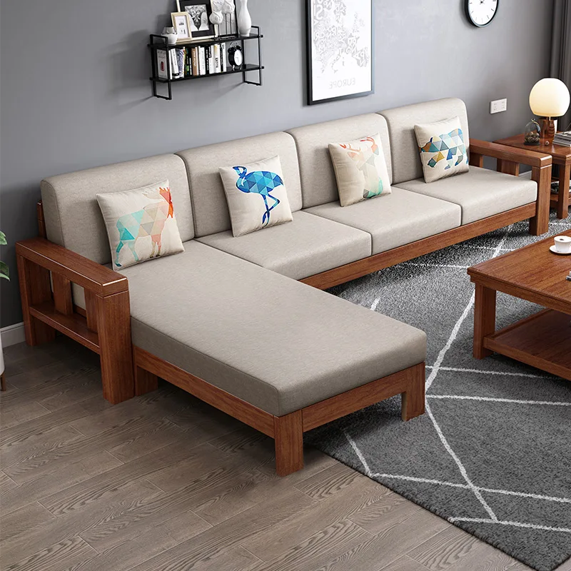 the new High-end Living Room Furniture Chinese Style Walnut Solid wooden Frame Fabric chinese sofa