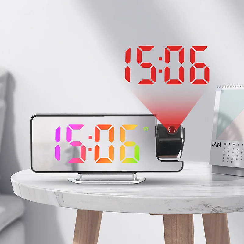 Projection alarm clock LED large screen mirror clock Electronic clock showing temperature Suitable for home