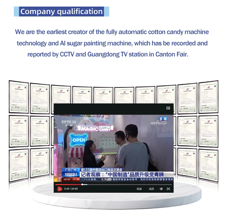 Self-serving full automatic sugar papa barba cotton candy machine