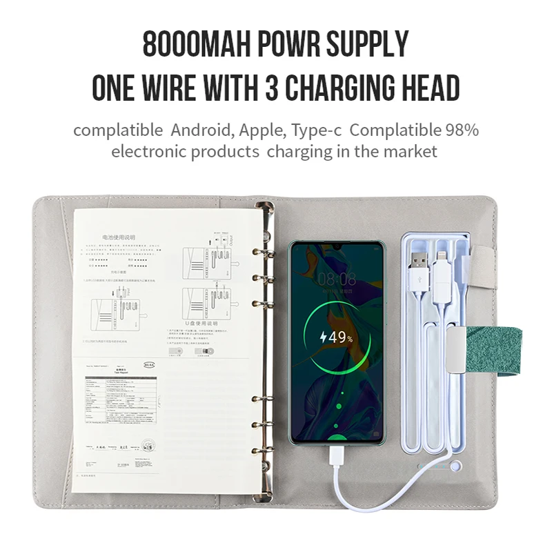 Business Gift Wireless Powerbank Notebooks With Usb Flash Drive A5 Binder Diary Agenda Pu Leather Cover Notebook with Power Bank