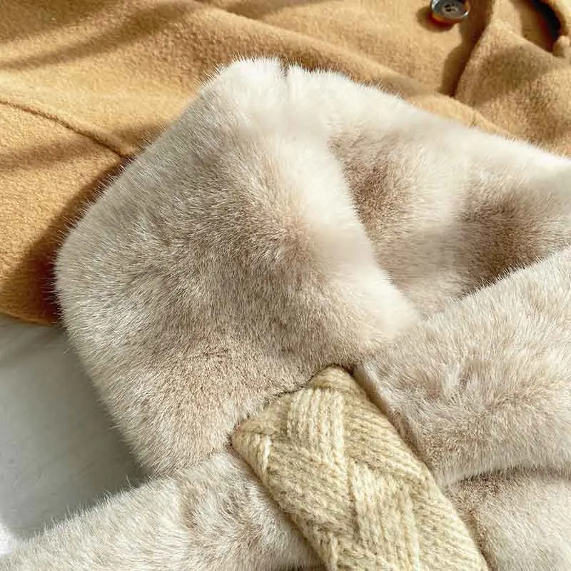 Новый Модный осенне-зимний детский милый шарф однотонный воротник из искусственного кроличьего меха теплый Рождественский