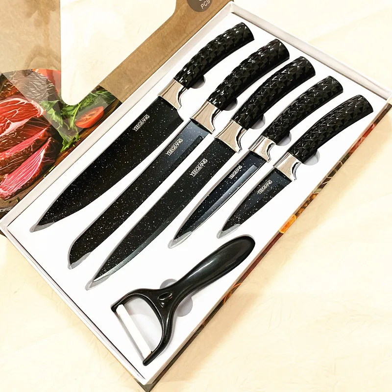 Stainless Steel Black Chef Knife Set 6pcs Kitchen Sharp Knife Sets with Magnetic Gift Box