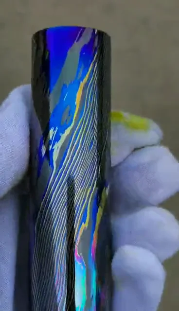 
Mokume gane Ti/Zr damascus bar Zirconium timascus mokuti bar Rod stock damascus price per kg 