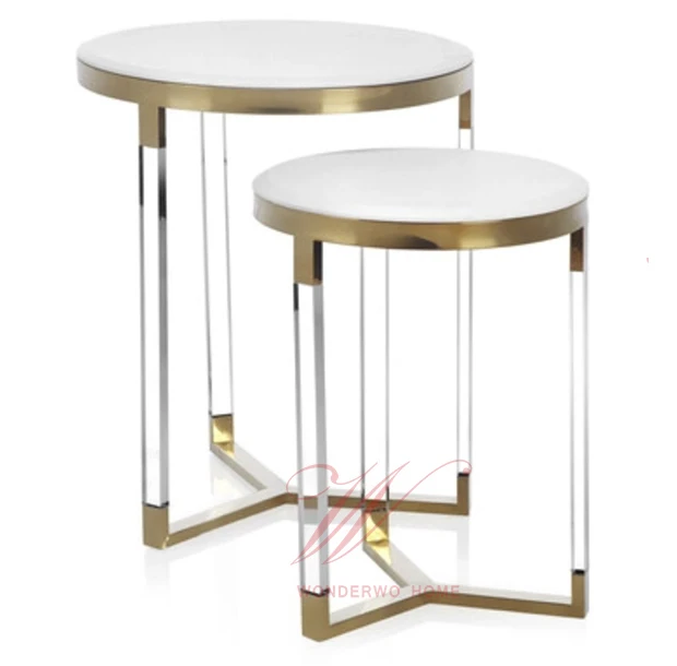 Modern Metal Stainless Steel Small Round Living Room Glass Countertop clear Acrylic Side Table