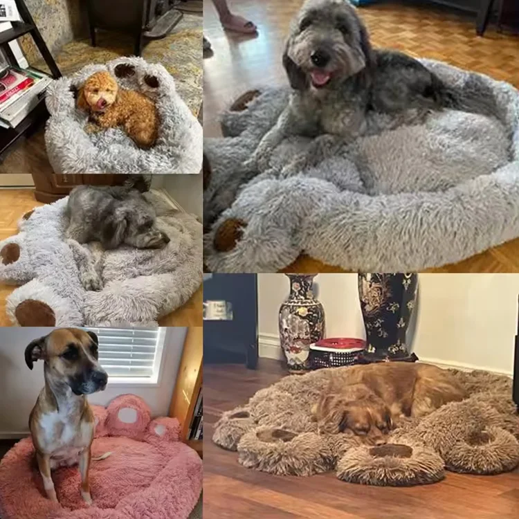 Pet Dog Bed All Seasons Paw Shape Long Plush Warm Cat Bed Cozy And Comfy Pet Cushion For Puppy Large Dog Bed Design Dog Products