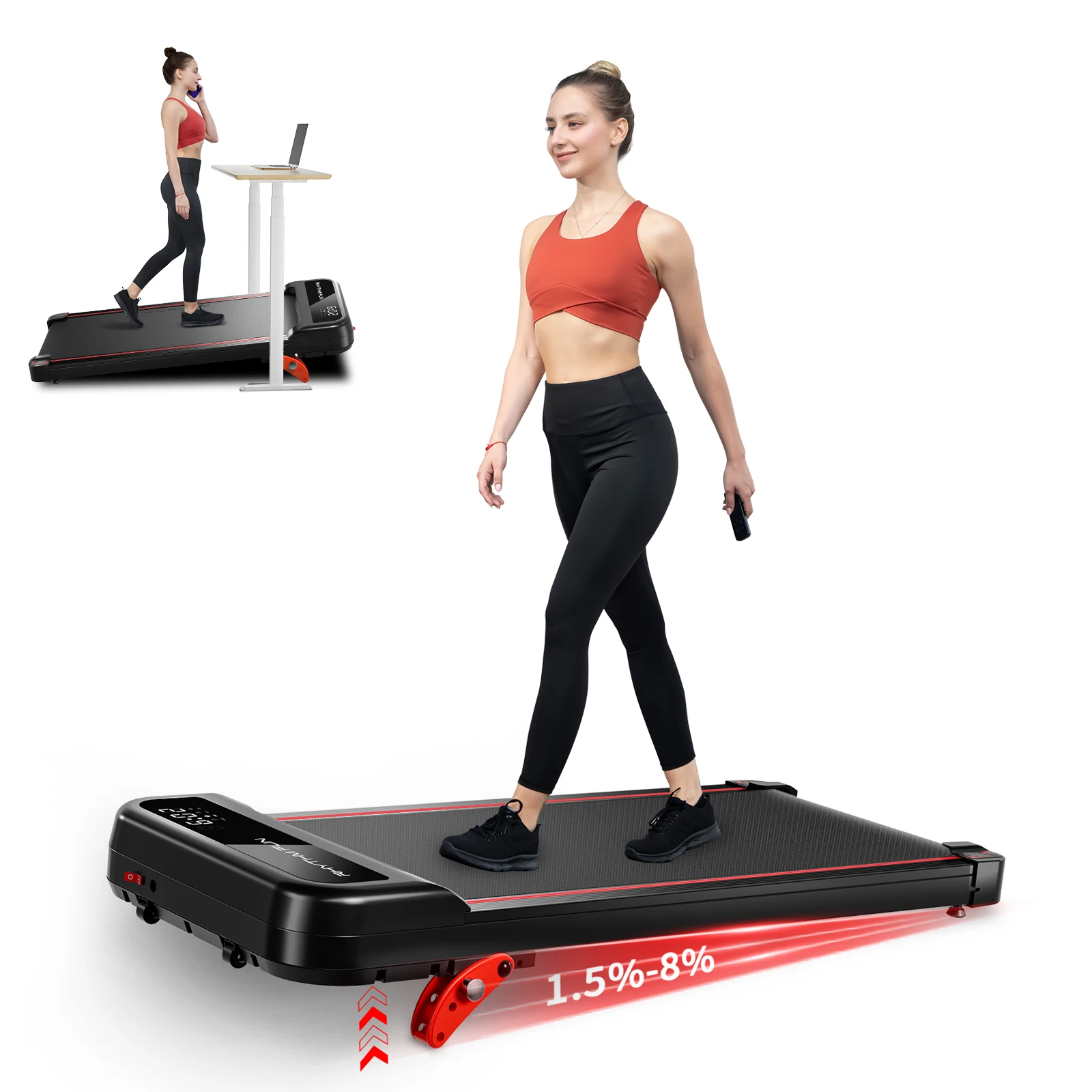 YPOO hot selling  Walking Pad with 3 Level Incline Under Desk walking pad treadmill office with Remote Control & APP