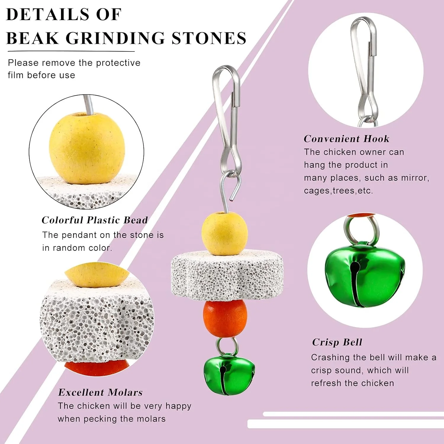 2 Pieces Chicken Coop Hanging Swing Mirrors Toy Beak Grinding Molar Stones  Toy For Hens Birds Parrots