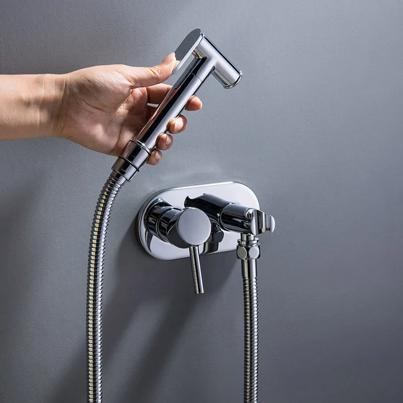 Square Shape Bathroom Brass Toilet Hot Cold Bidet Spray  Handheld Hygienic Jet  Douche Kit Muslim Shower Set Tap Shattaf Faucet