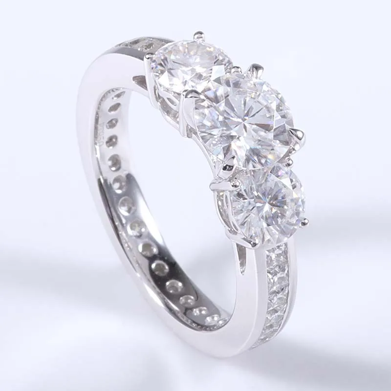 
Moissanite Diamond Ring PT950 VVS Round Brilliant Cut Moissanite Engagement Three Stone Moissanite Rings 